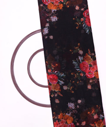 black floral print chiffon fabric